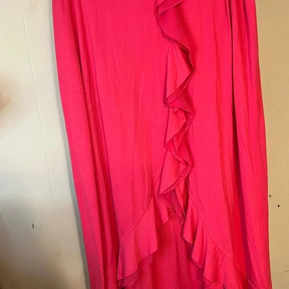 Women’s high low skirts. Giuliana skirt. Pink wrap ruffle lined pencil skirt. - Picture 13 of 16